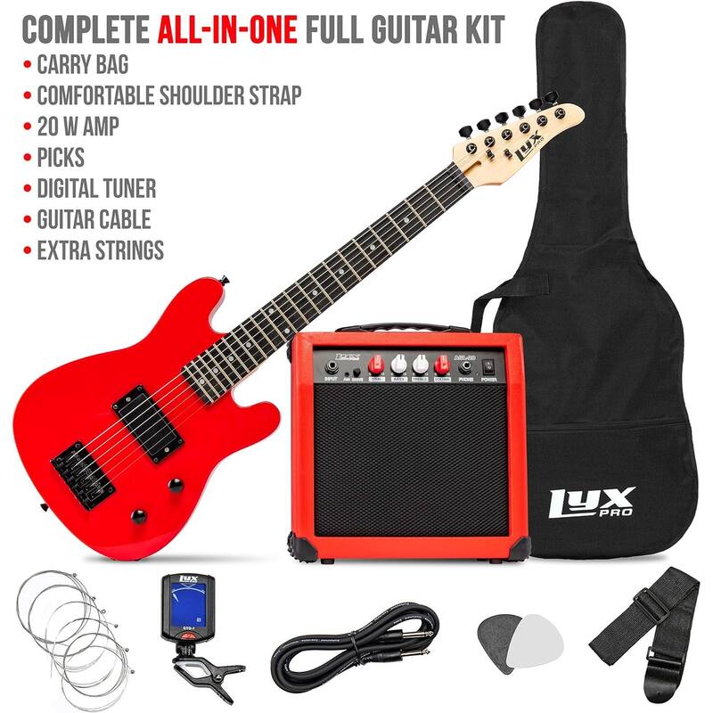 LyxPro 30" Electric Guitar Kit, Complete Beginner Starter Kit with 20W Amp & Much More! Bed